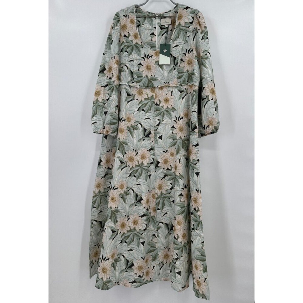 Tuckernuck Maison Des Fleurs Maxi Dress sz L NWT Cotton/Linen Floral Print $298